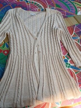 Coldwater Creek Beige Cable Knit Long Cardigan